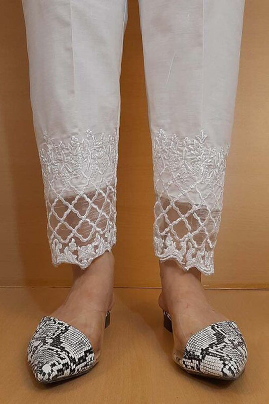 Embroided - Cotton Trouser - White - ZT303