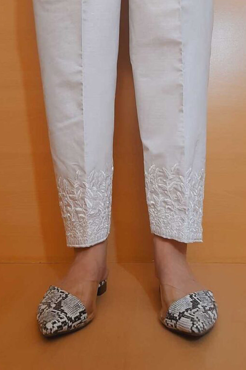Embroided – Cotton Trouser – White – ZT365