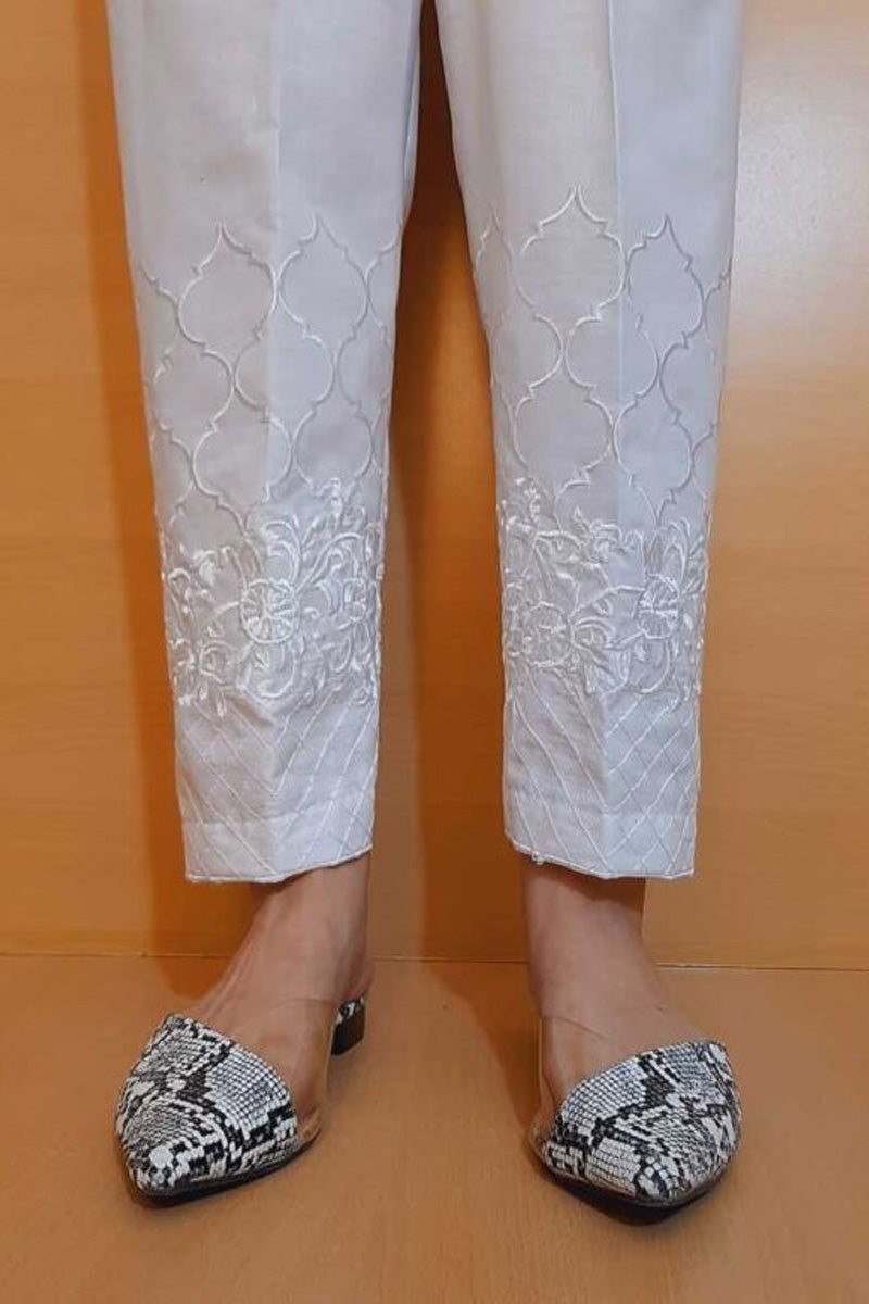 Embroided – Cotton Trouser – White – ZT369