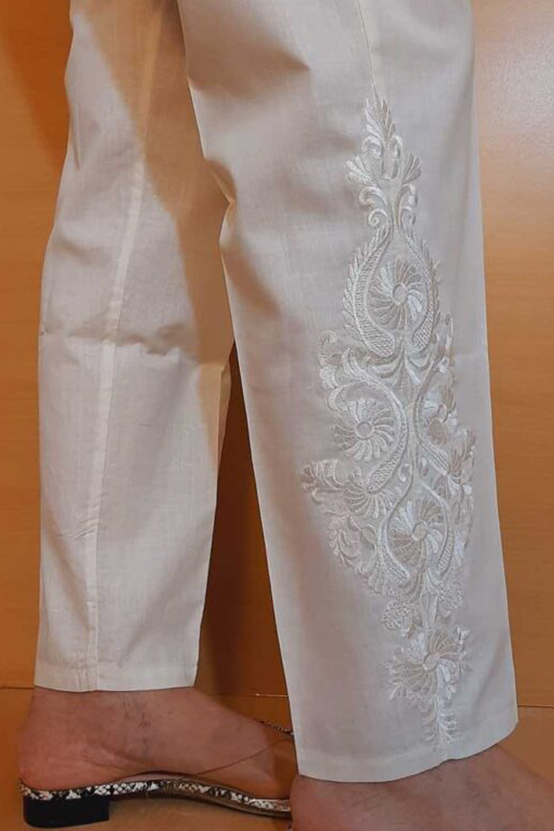 Embroided – Cotton Trouser – Off White – KT02