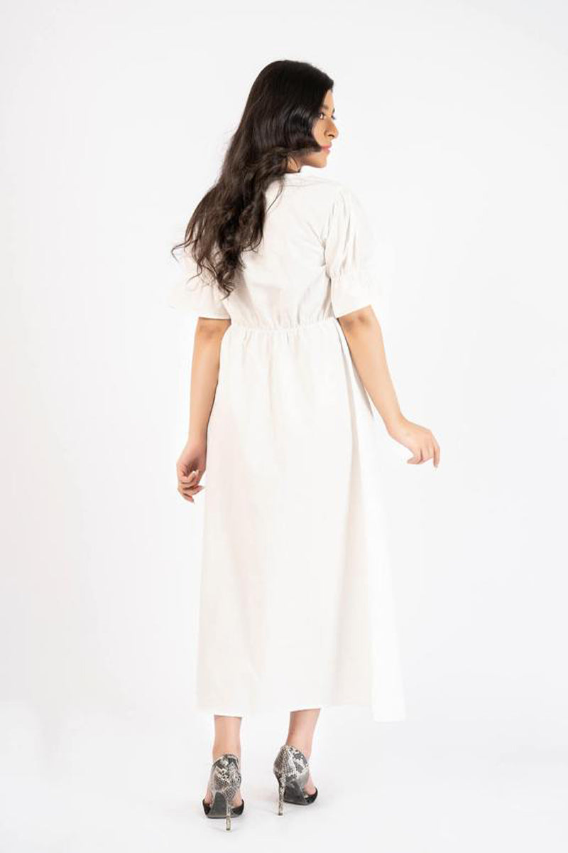 Front Button Maxi Dress - White