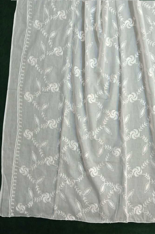 Full Embroided Lawn Dupatta - Dyeable - White - ZD889