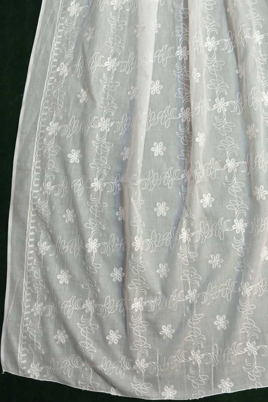 Full Embroided Lawn Dupatta - Dyeable- White - ZD890