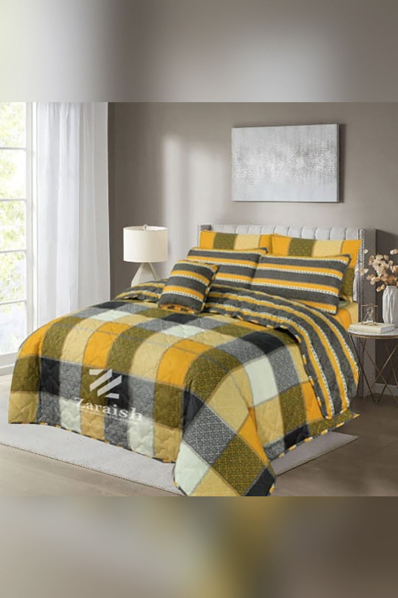 Yellow Check - 7 Pcs Summer Comforter Set (Light Filling)