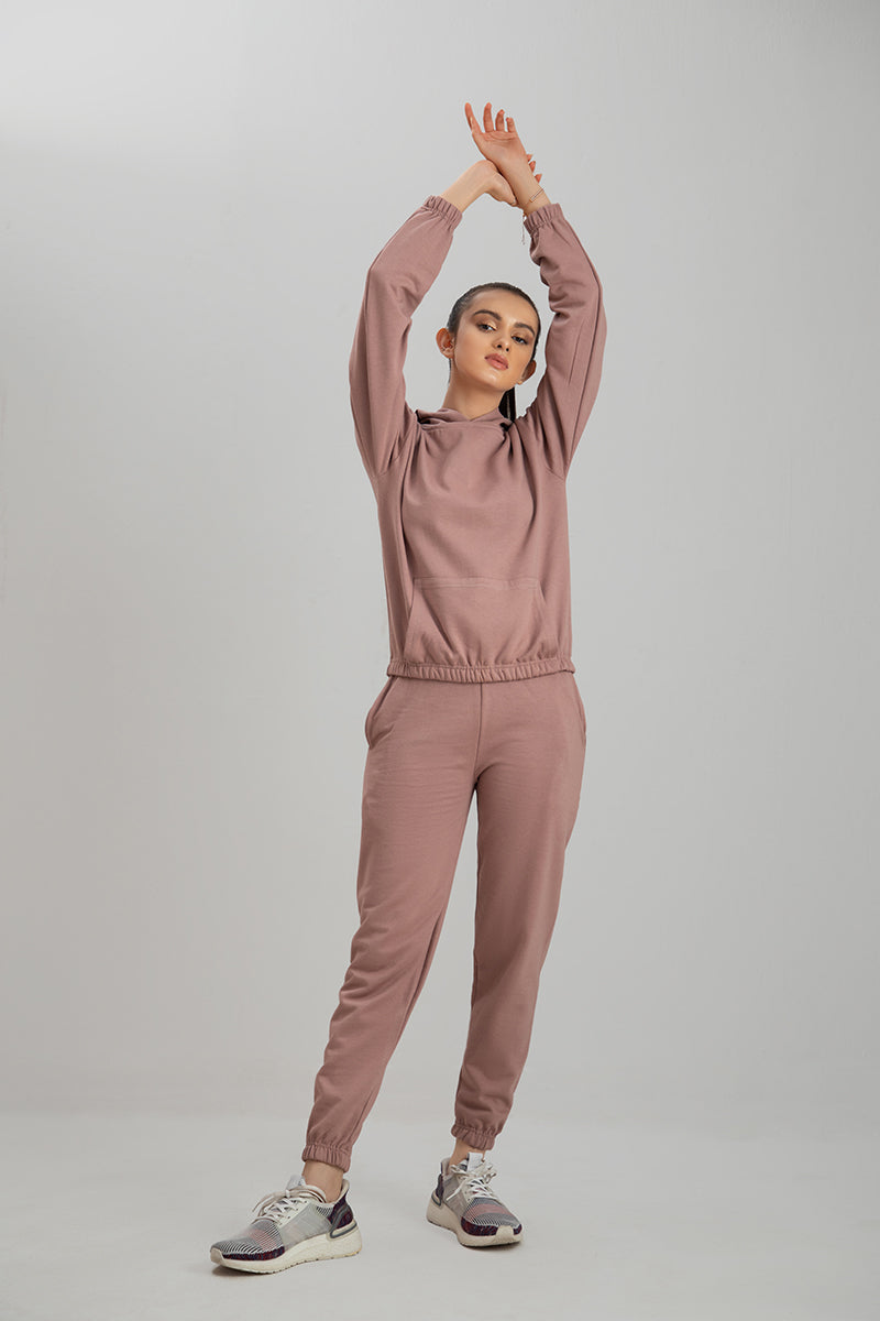 Tracksuit Crop Style Tea pink with Warm Hoodie and Pants
