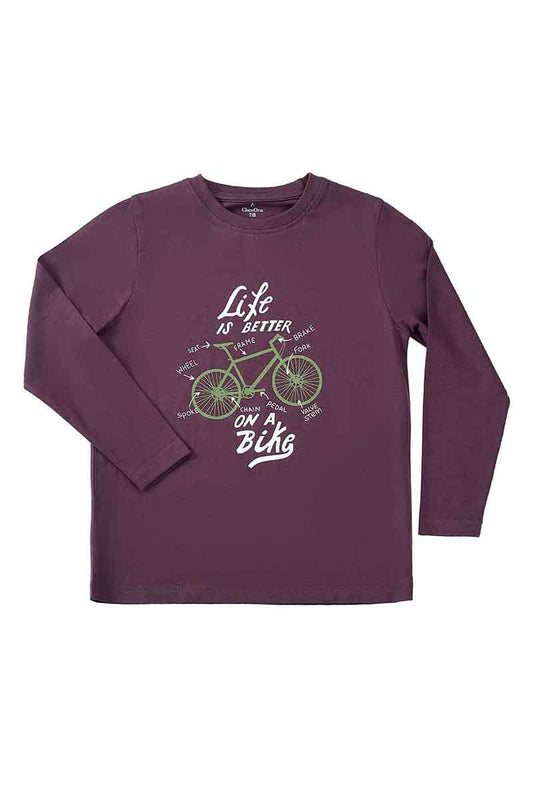 Kds-Bc-12670 Knitted T-Shirt R/N F/Slv Plum