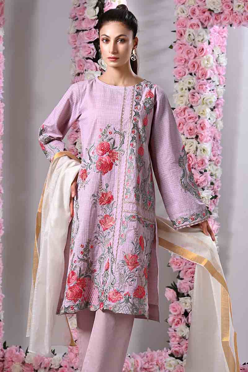 3 Pcs Embroidered Suit T/Pink Lds-6102