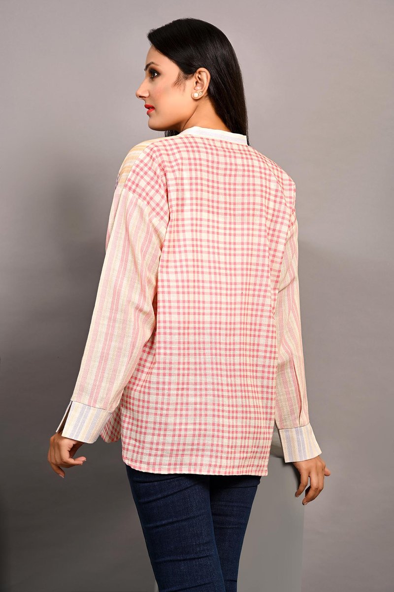 Lds-6219 Western Shirt W/Ptd L/Pink