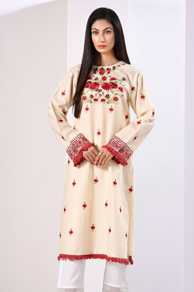 Embroidered Shirt L/Beige Lds-6373