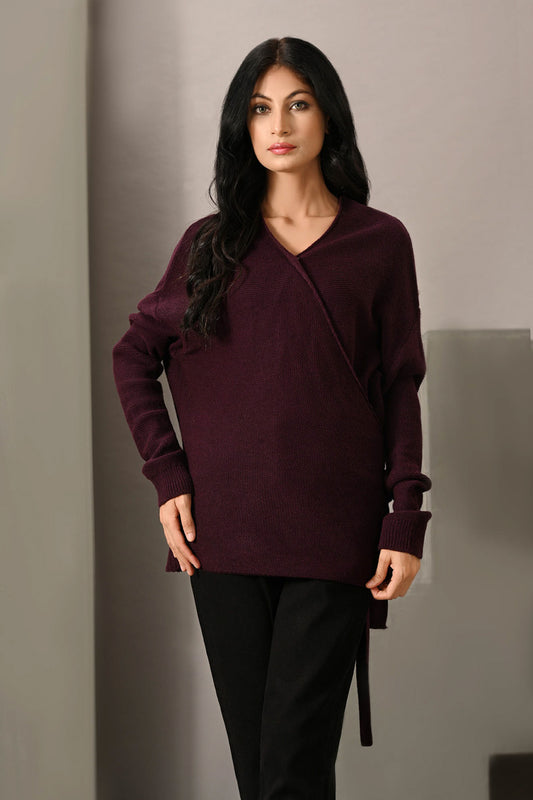 Lds-A1539 Wrape Round Sweater Purple