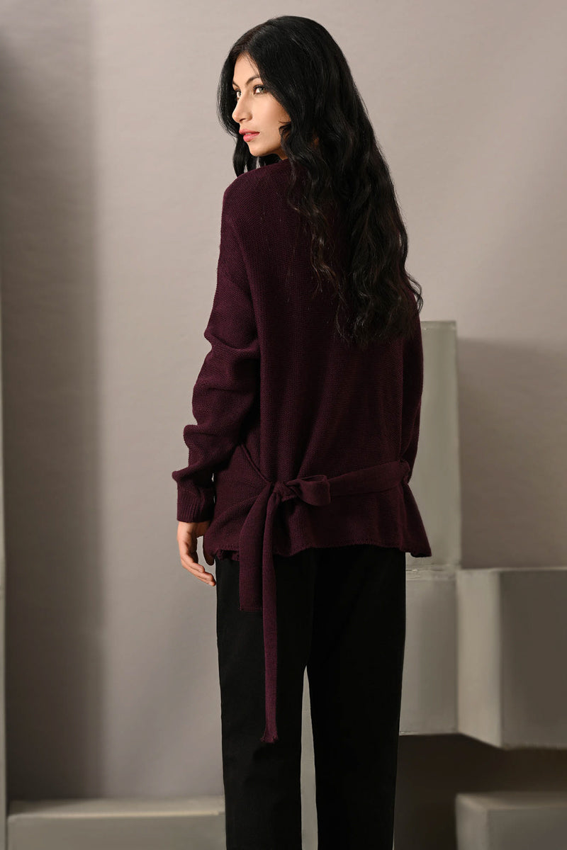 Lds-A1539 Wrape Round Sweater Purple