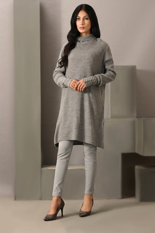 Lds-A1542 Long Turtle Neck Sweater Grey