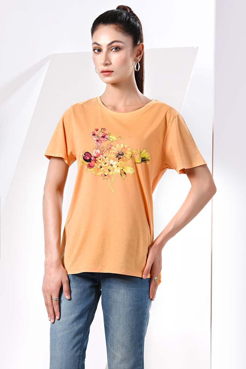 Knitted T-Shirt L/Orange Lds-A1601
