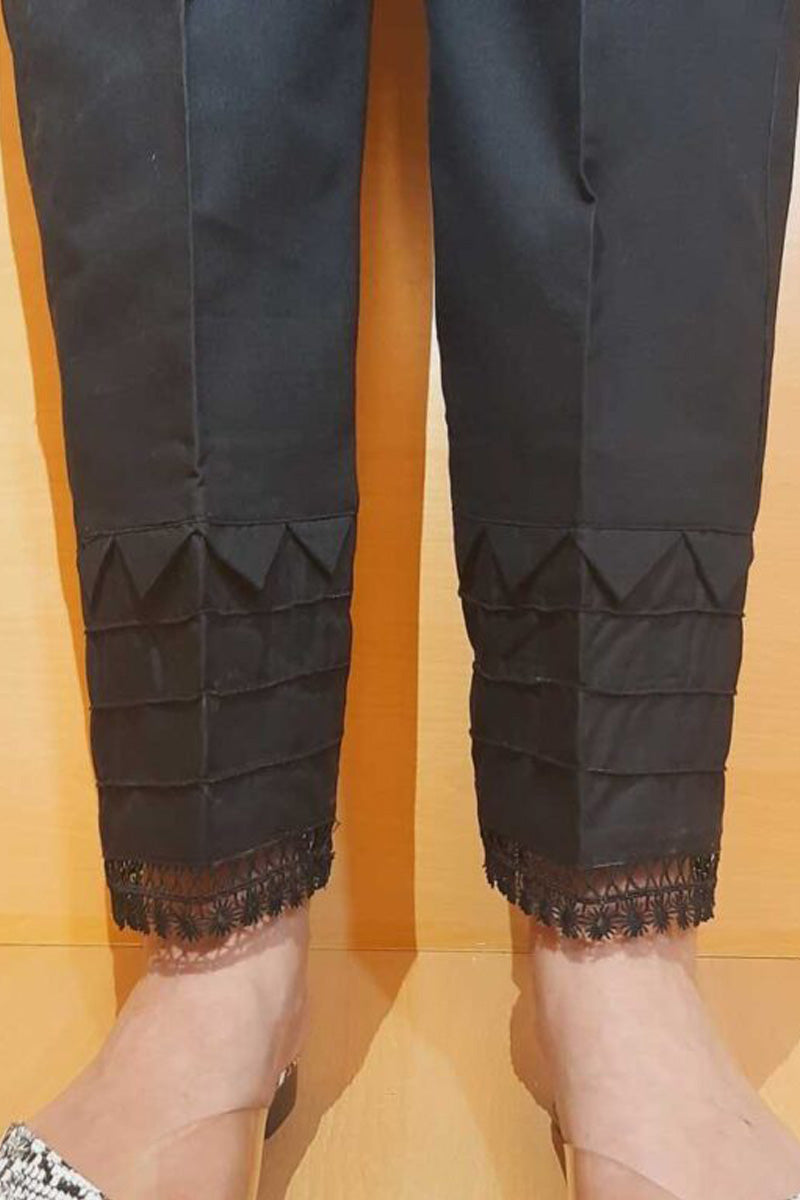 Laced Pintuck Cotton Trouser - Black - ZT367
