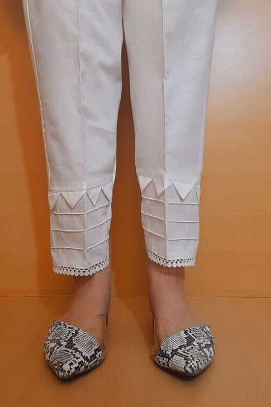 Laced Pintuck Cotton Trouser - White - ZT368