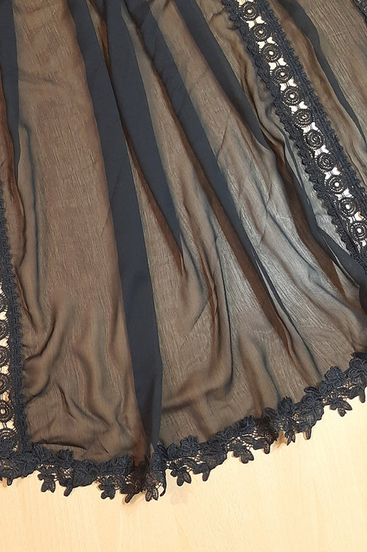 Laces Embellished Chiffon Dupatta - Black - ZD968