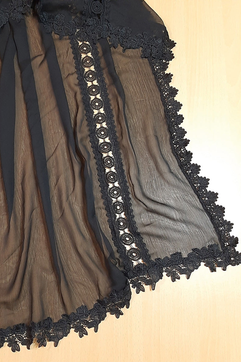 Laces Embellished Chiffon Dupatta - Black - ZD968