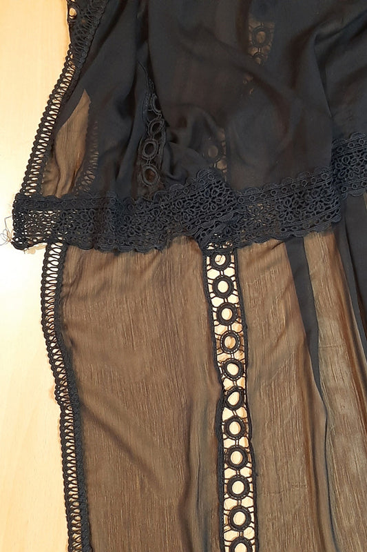 Laces Embellished Chiffon Dupatta - Black - ZD970