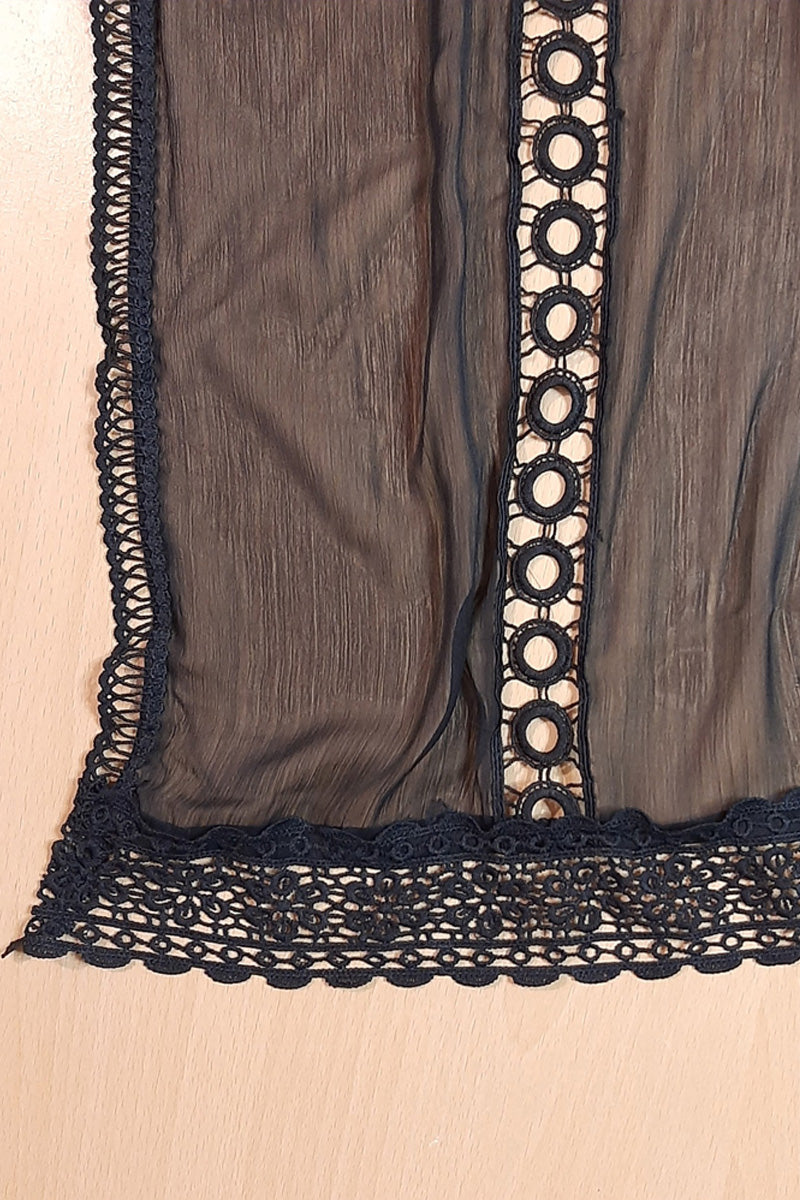 Laces Embellished Chiffon Dupatta - Black - ZD970