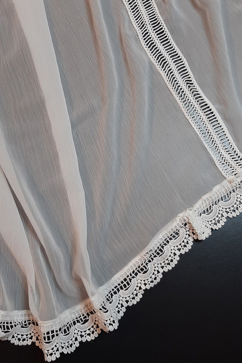 Laces Embellished Chiffon Dupatta - White - ZD965