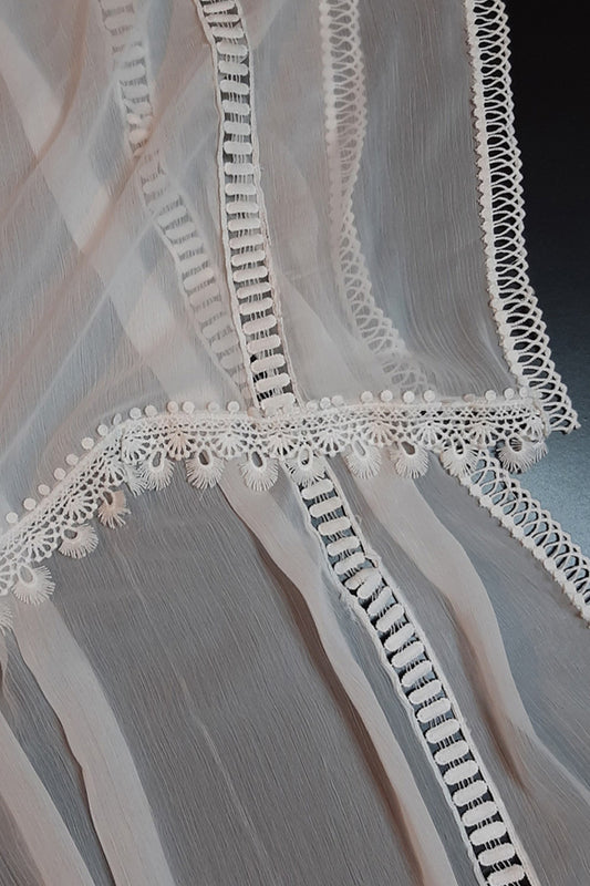 Laces Embellished Chiffon Dupatta - White - ZD967