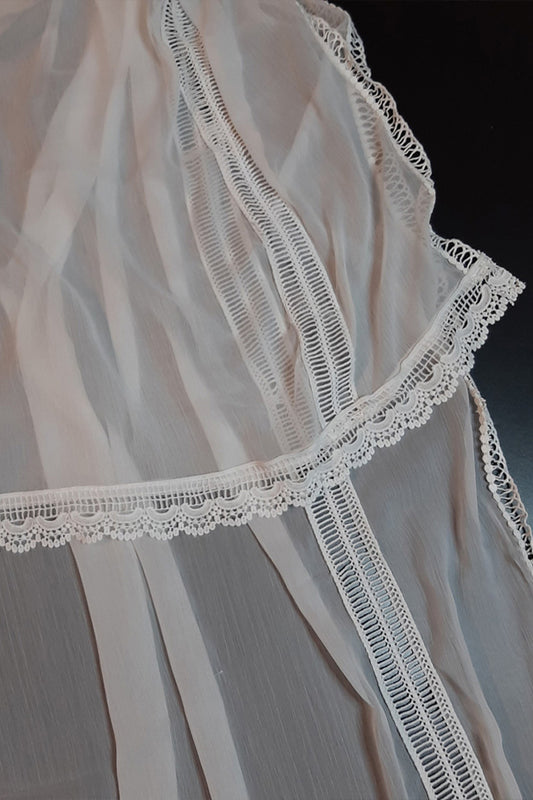 Laces Embellished Chiffon Dupatta - White - ZD971