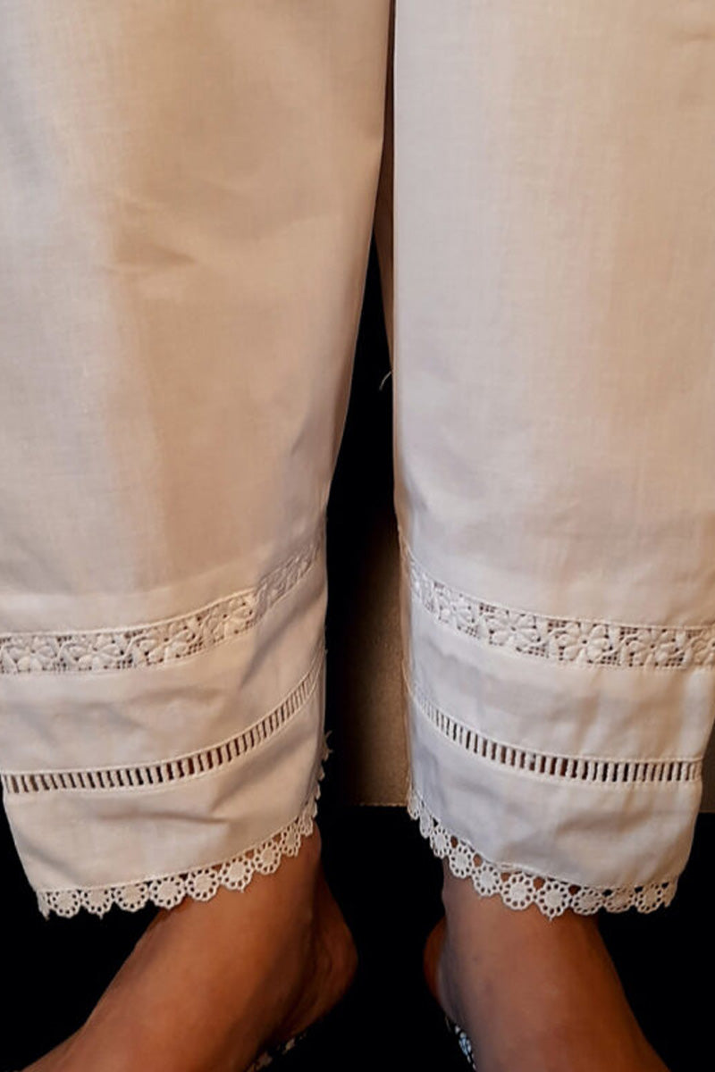Laces Embellished Cotton Shalwar - White - ZSL05