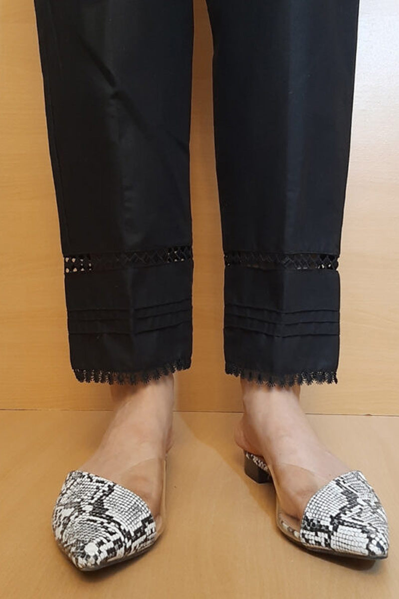 Laces Embellished Cotton Trouser - Black - ZT340