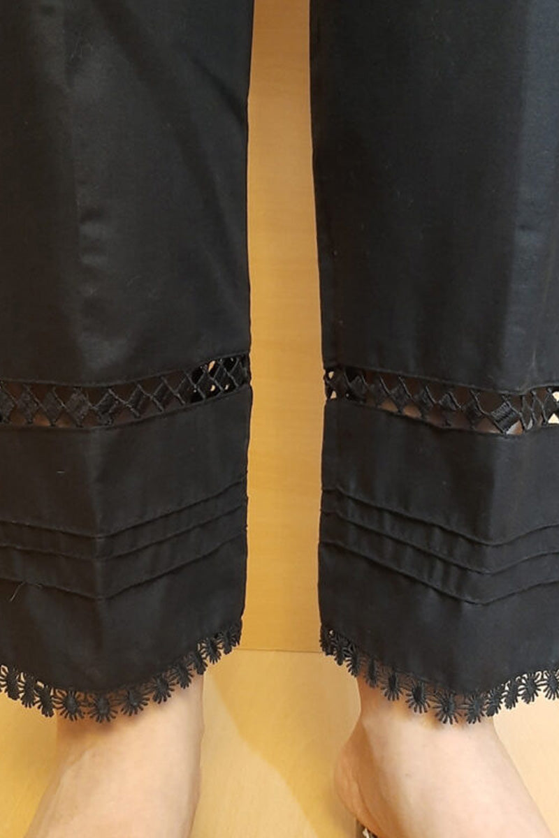 Laces Embellished Cotton Trouser - Black - ZT340