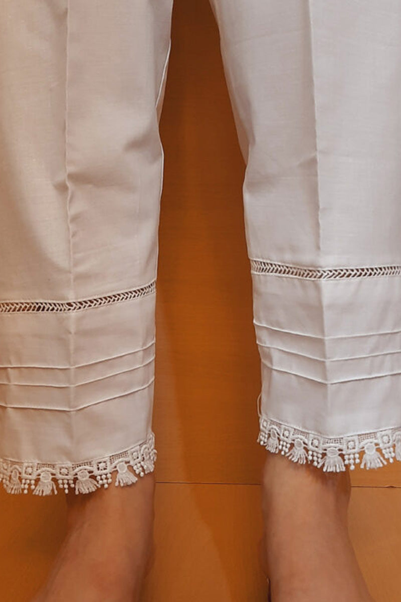 Laces Embellished Cotton Trouser - White - ZT345