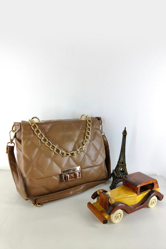 Quilted Leather Crossbody Light Brown Bag