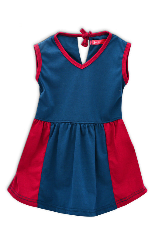 Half Sleeves Red & Navy Knitted Baby Frock Design