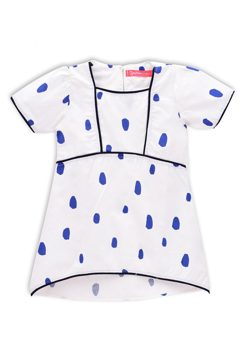 Baby Woven Frock Blue Dot Printed Design