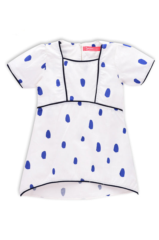 Baby Woven Frock Blue Dot Printed Design