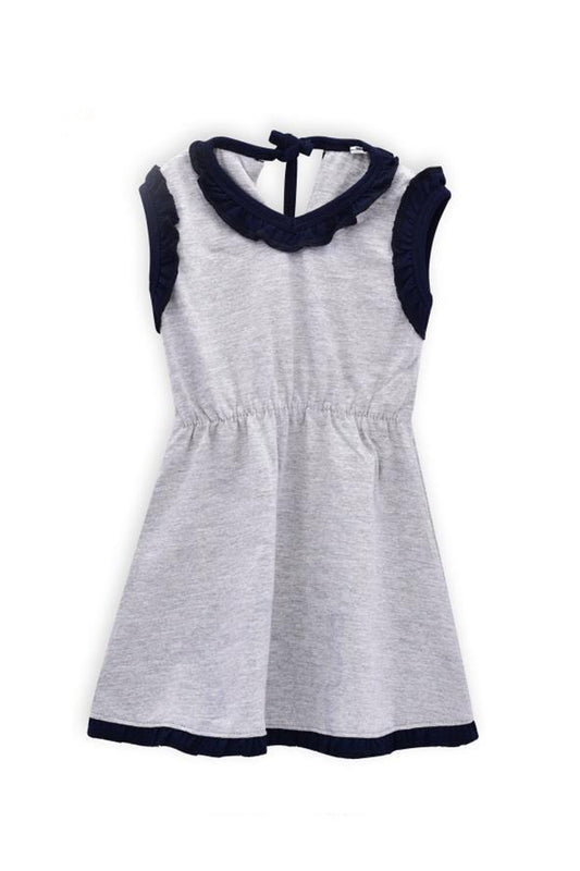 Half Sleeves Grey & Navy Knitted Baby Frock Design