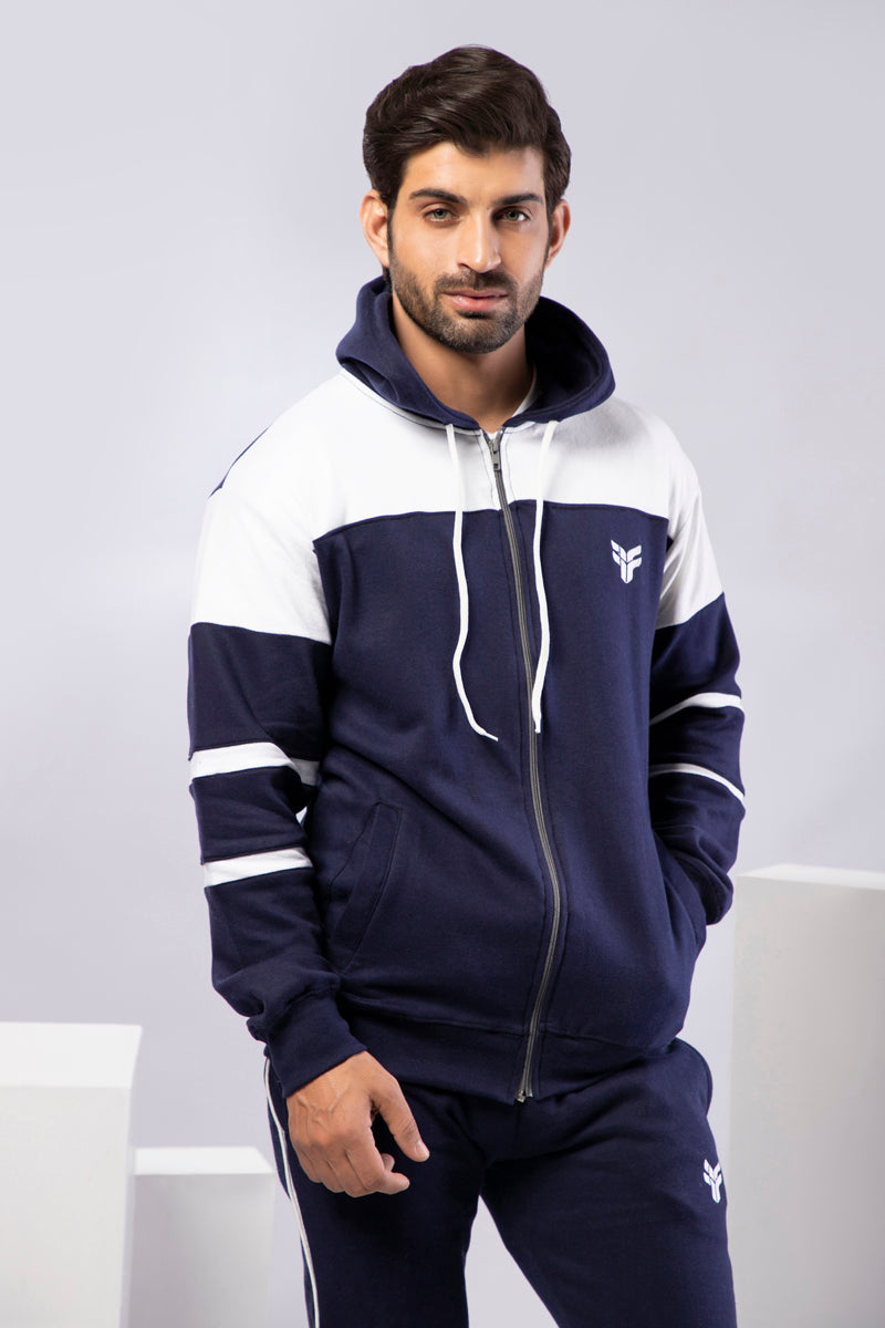 Navy and White Fleece Hoodie NF-HD-002