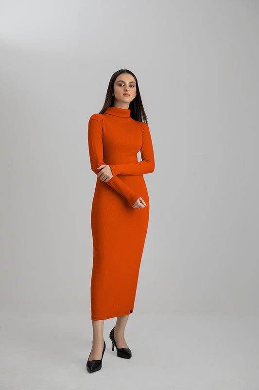 Orange highneck Bodycon dress