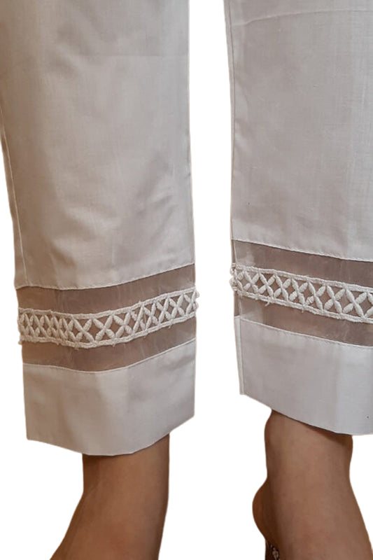 Organza Work Cotton Trouser Pant - White - BGT29