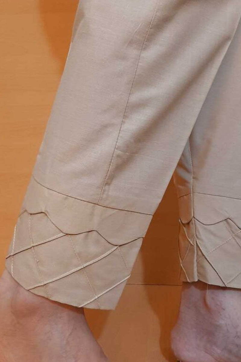 Pintuck Scallop Cotton Trouser - Beige - ZT315