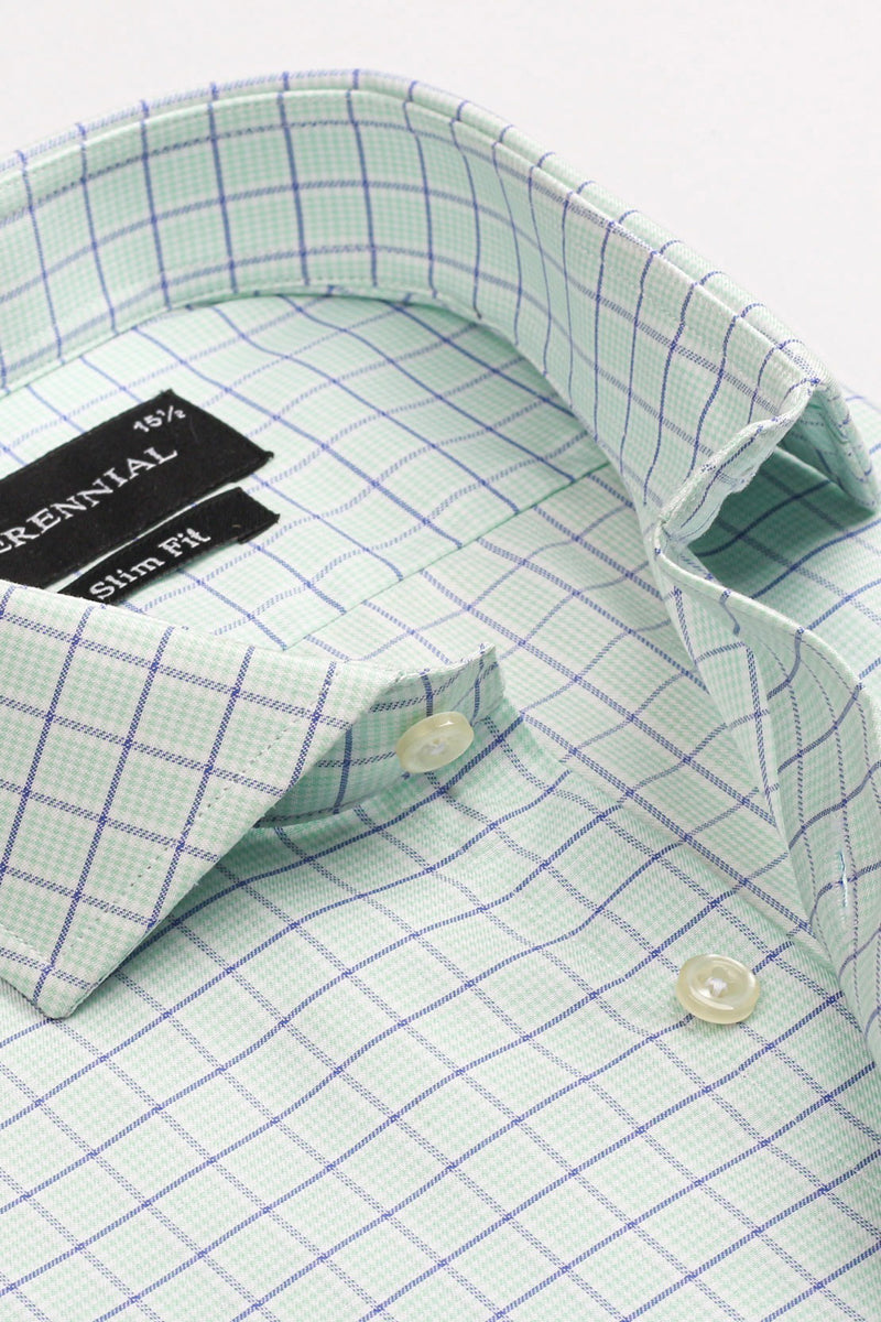 Pure Cotton Slim-Fit Shirt, Mint Green Grid Check