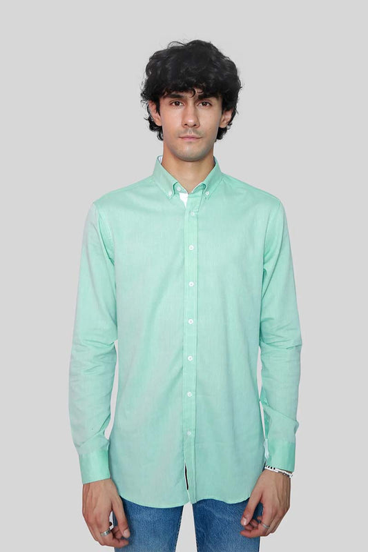 Regular Fit Plain Green Shirt