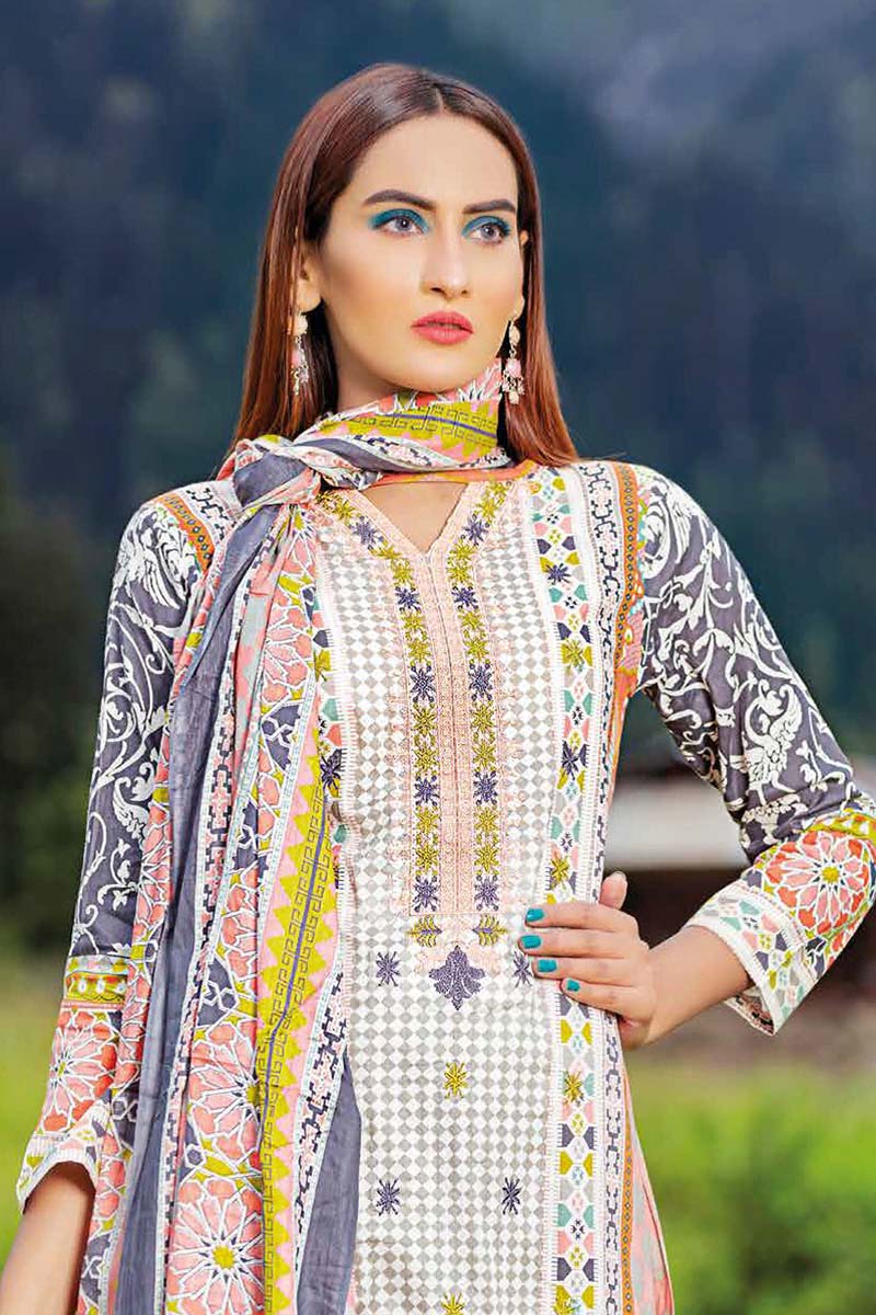 3Pc Unstitched Embroidered Lawn Z-004