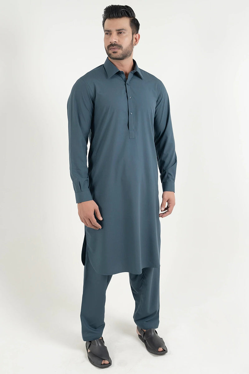 Shalwar Kameez, Fine Wash & Wear, Teal, Collar