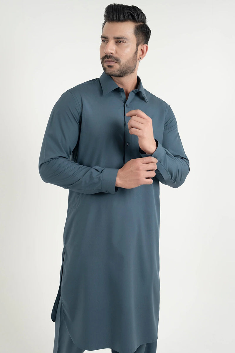 Shalwar Kameez, Fine Wash & Wear, Teal, Collar