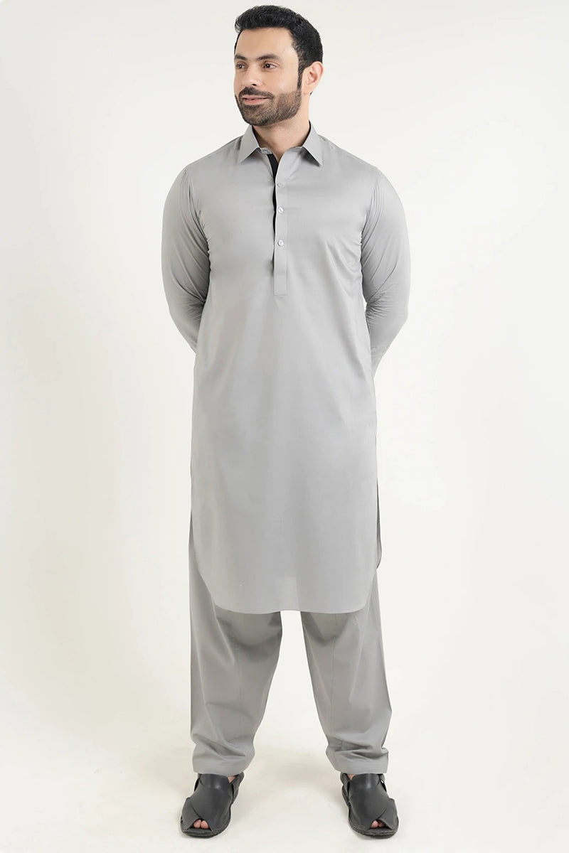 Shalwar Kameez, Premium 100% Egyptian Cotton, Grey, Collar