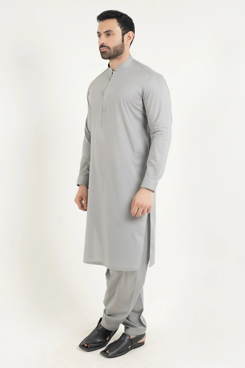 Shalwar Kameez, Premium 100% Egyptian Cotton, Grey, Ban