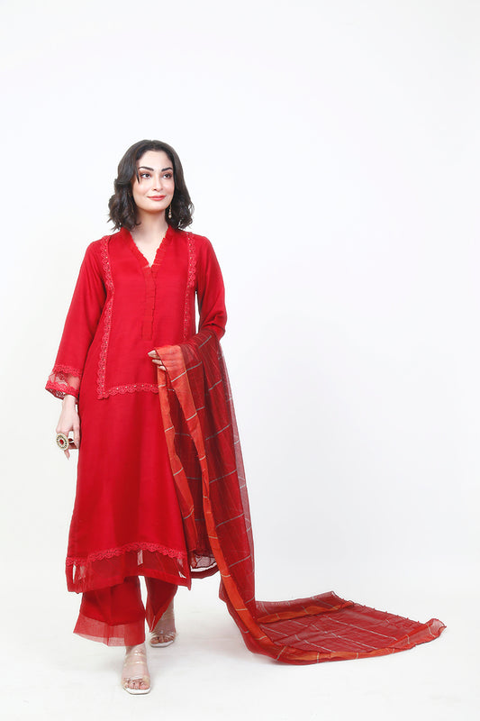 Pret Wear 3 Piece Solid Bloody Red Raw Silk Suit