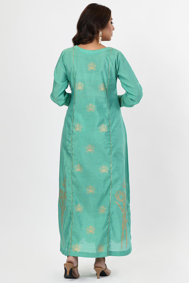 Pret Wear 3 Piece Screen Printed Cotton Silk Sea Green Suit