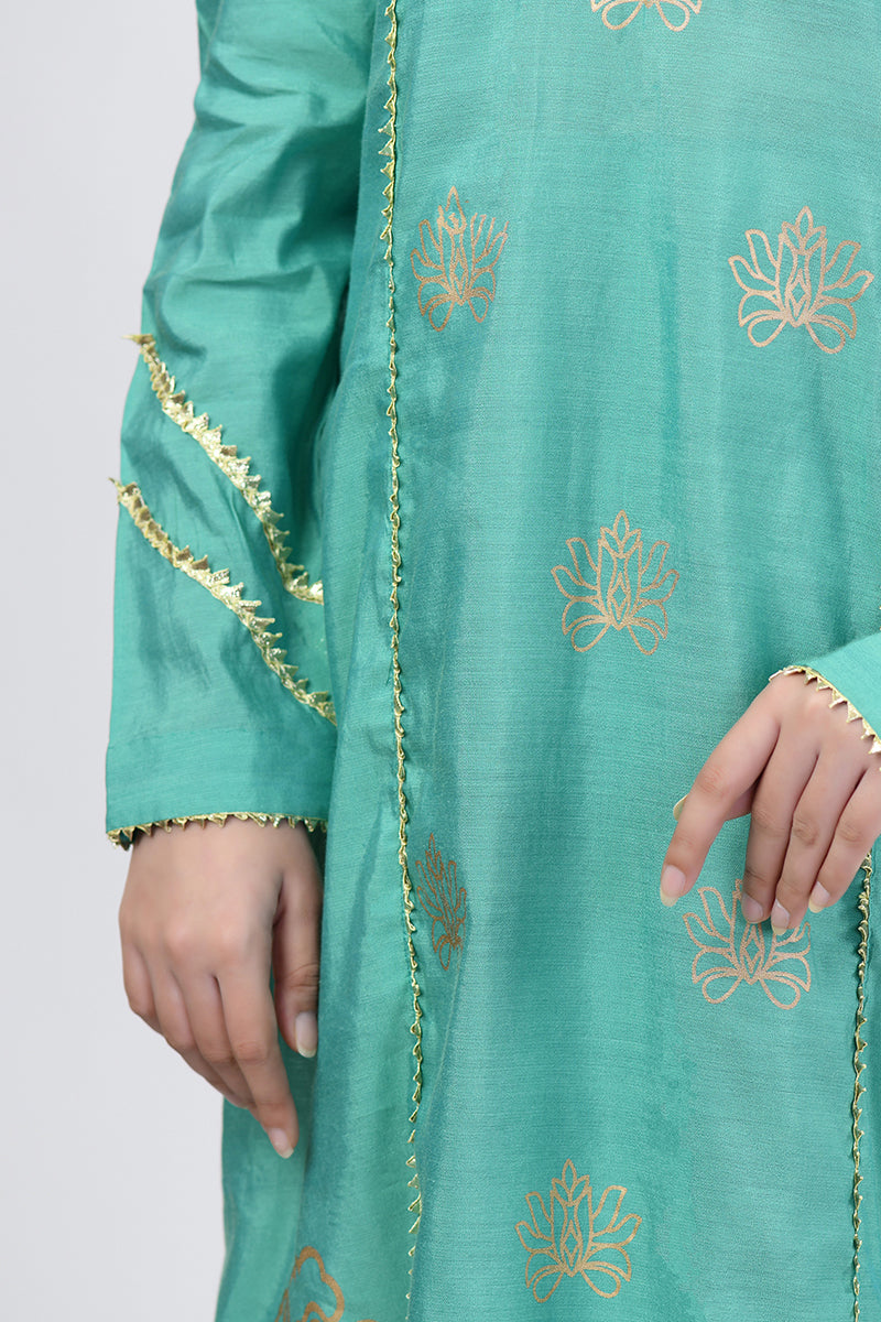 Pret Wear 3 Piece Screen Printed Cotton Silk Sea Green Suit