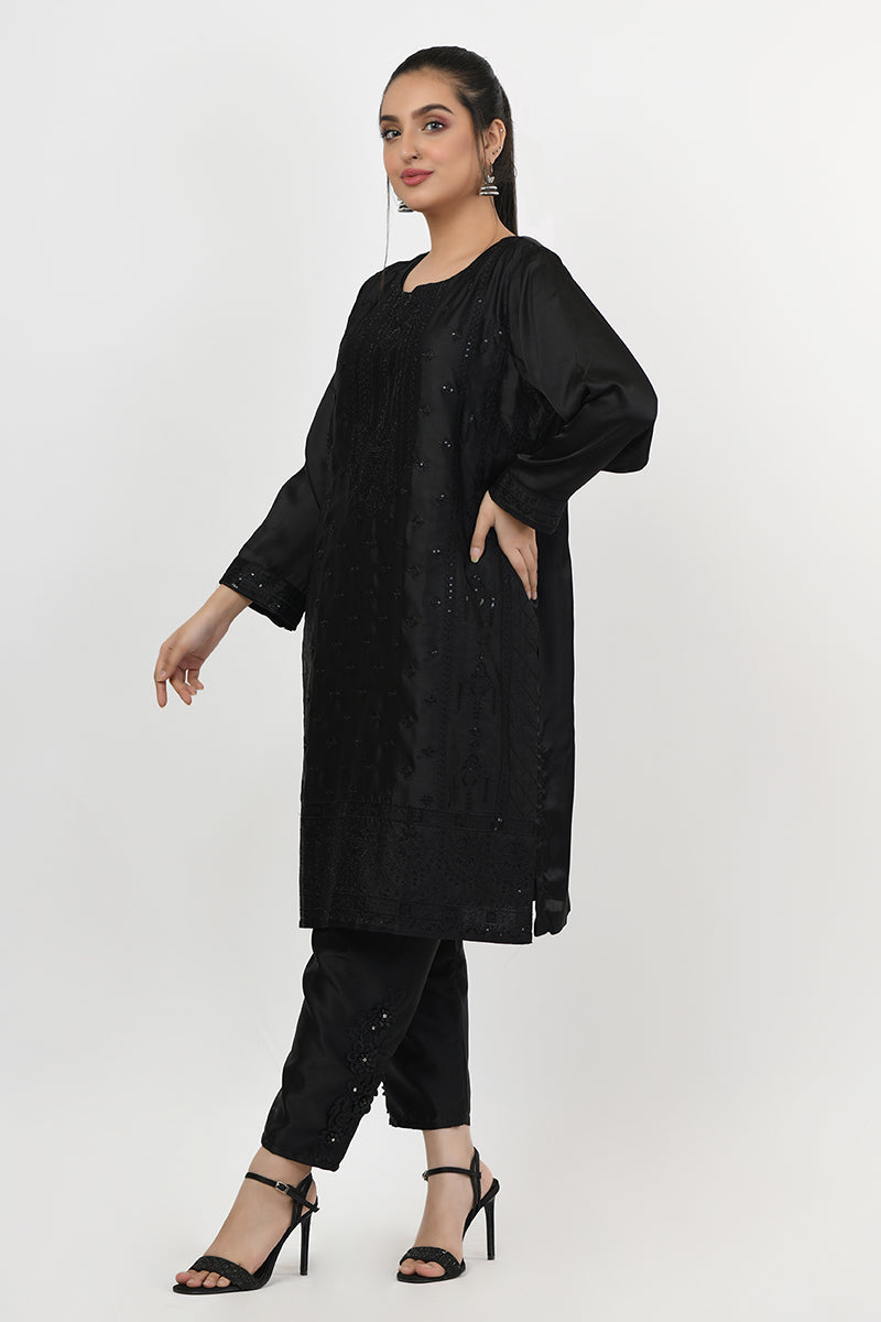 Pret Wear 3 Piece Embroidered Silk Black Suit